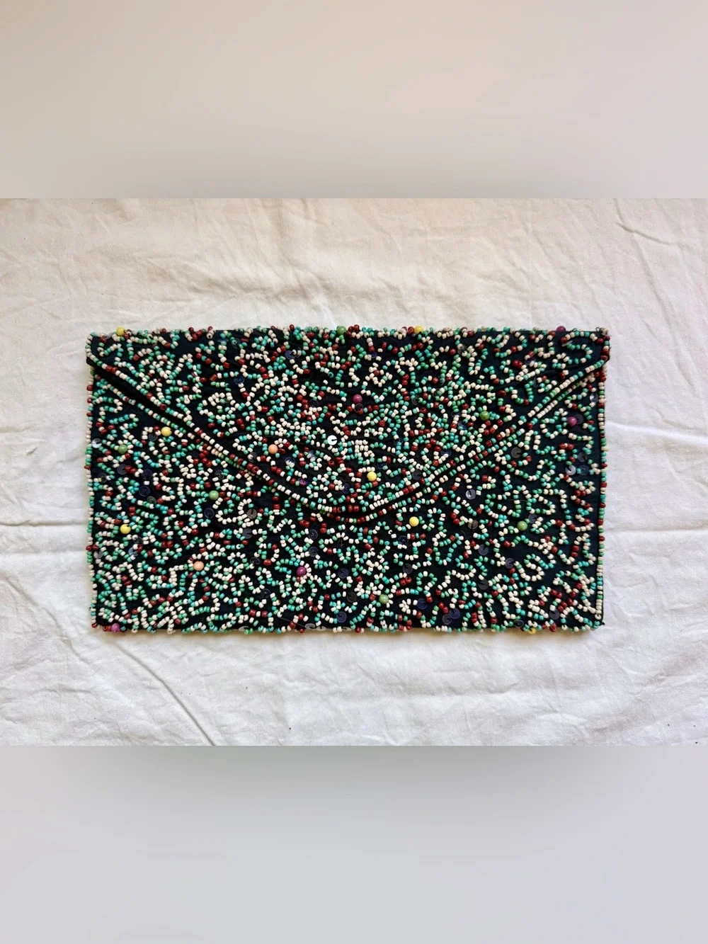 Zara Black Beaded Envelope Clutch with Multicolor Beads